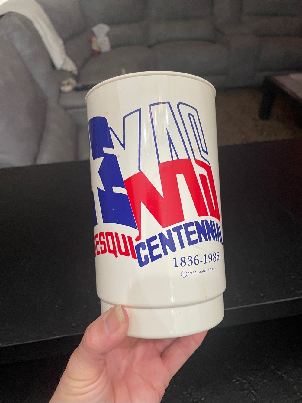 Texas White SesquiCentennial Collectible Cup Red & Blue Graphics 6 1/2 x 4